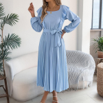 Women's Solid Color Fashion Lapel Long Sleeved And Long dress XL khaki