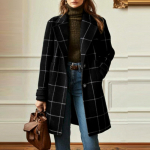 Naiste Villasegud Ruuduline Jakk Vintage Stiilis Keskmise Pikkusega Rev&auml;&auml;riga Mantel Klassikaline Kahe Rinnaga Trenchcoat S&uuml;gis Talv Soojad Villased Mantlid 5XL must