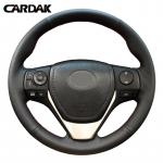 CARDAK Black Leather car Steering Wheel Cover for Toyota Auris E'Z RAV4 2013 Corolla 2013-2017 Hand-stitched steering cover Black thread