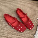 Kevadised Balleriinad Naiste Mokassiinid Ruudukujulise Ninaga Kristallidega Kleitkingad Vabaaja Naiste Spordisandaalid 2025 Uus Br&auml;nd Lolita Mujer Zapatos 37 punane