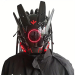 Uus Tubular Braid Black Cyberpunk Mask Round Light Wing LED valgust kiirgav mask Cosplay Sci-fi Gear Party Music Festival