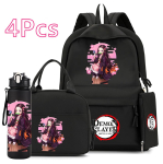 4 tk/komplekt Anime Demon Slayer Tr&uuml;kitud 750 ml Vee Pudel Seljakott K&auml;ekott Kohvritasku Teismelisele Poisile T&uuml;drukule Koolikott Suure Mahutavusega Veekindel Raamatukott black