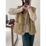 MOOD Vanaaegne Suede Karusnahaga Integreeritud Lambanahast Vest Naiste R&otilde;ivad 4XL roheline