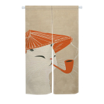 Jaapani stiilis Noren uksekardinad Armsad kassid Kirsipuulilled Linnumustrid Pol&uuml;ester Ukseava K&ouml;&ouml;gi sissep&auml;&auml;s Poolkardin Toiduvalmistamisalale Valmistatud W100*H130(CM)-Rod Pocket&2PCS beige