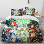 Anime Genshin Impact M&auml;ngu Voodipesu Komplekt Poistele T&uuml;drukutele &Uuml;heinimese Suuruses Kuninganna Suuruses Tekikott Padjap&uuml;&uuml;r Voodi Lastele T&auml;iskasvanutele Kodutekstiil EU single(135x200cm)