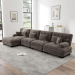 Moodulnurkdiivan, L-kujuline diivanikomplekt elutuppa, 4-kohalised mugavad pilvediivanid liigutatava jalatoega, iseehitav kombinatsioon, &scaron;enill, pruun 406 x 145 x 81 cm pruun