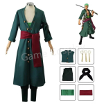 Anime Roronoa Zoro Cosplay Kost&uuml;&uuml;m &Uuml;htne Roheline Jakk P&uuml;ksid Peapael Roronoa Zoro Parukas K&otilde;rvar&otilde;ngad Halloween Karneval Meeste R&otilde;ivad 130&ONE PIECE black