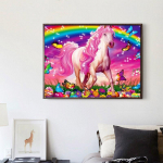 5D DIY teemantmaal  Pink Unicorn & Rainbow  Teemanttikandid Ristpistes Mosaiikmaal 20X30CM