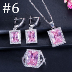 WWJ Romantiline Big Square Cubic Zirconia Ring ripats kaelakee k&otilde;rvar&otilde;nga komplektid 6 roosa