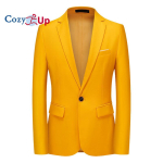 Cozy Up meeste vabaaja bleiser jakk Slim Fit spordimantel &auml;rikost&uuml;&uuml;m jakid &uuml;he nupuga XL kollane