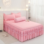 3tk pitsist voodikattega voodi seelik voodipesu voodikattega padjap&uuml;&uuml;ri komplekt harjatud mikrokiust volangidega voodi seelik 150&times;200cm roosa