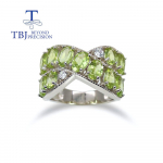 Uued 925 Sterling h&otilde;bedast naturaalsest v&auml;&auml;riskivist peridoots&otilde;rmused peened ehted naiste juubelipeole kandke kena kingitus us ring size 7# roheline