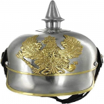 Nahast Pickelhaube keiserlik Preisi kiiver messingist s&otilde;jav&auml;eohvitseri naeltega meeste kost&uuml;&uuml;m