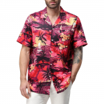 (Qunide) Hawaii s&auml;rk meestele, meeste vintage n&ouml;&ouml;pidega keeglis&auml;rgid l&uuml;hikeste varrukatega suvine rannas&auml;rk M punane