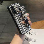 Luksuslik Pu-nahast Houndstooth Pearl randmepael, telefoni kate Samsung Galaxy Z Fold 4 3 &uuml;mbrisele For Galaxy Z Fold 3