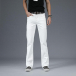 Teksad meestele Meeste suured laienevad teksad Saabastega l&otilde;igatud jalaga, lahtiselt istuv Meeste disainer klassikalised vabaaja teksad 28 valge