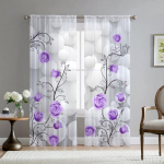 Valge kivililla roosi lilleline l&auml;bipaistev voile kardin elutuppa Magamistoa K&ouml;&ouml;gi akna sisekujundus Geomeetrilised lilled t&uuml;llkardinad 1 PCS W100XH250cm