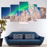 5 paneeli Maastik Roheline Aurora Polaris Hele &ouml;&ouml;taevas L&otilde;uend Maalimine Plakatid ja v&auml;ljatr&uuml;kid Seinakunstipildid Kodukaunistus Ilma raamita 20x35cm*2 20x45cm*2 20x55cm*1
