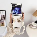 Luksuslik armas multikas s&uuml;da vibu Rabbit Pearl k&auml;ev&otilde;ru telefoni&uuml;mbris Samsung Z Flip 5 Z Flip 4 Zflip3 p&otilde;rutuskindel tagakaas Samsung Z Flip 3 valge