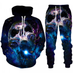Isiksus gooti pealuu 3D prindiga kapuutsiga p&uuml;kste komplekt meeste/naiste naljakas Halloweeni t&auml;navar&otilde;ivaste riietus&uuml;likond hiphop 2-osaline spordidress M