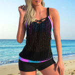 Naiste Halter Bikini Tankini ujumistrikoo pitsist v&auml;ljal&otilde;ikega ujumistrikoo S must