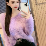 S&uuml;gis- ja talvine imitatsioon naaritsa fliisist pikkade varrukatega sviiter, naiste pehme ja vahajas mitmek&uuml;lgne v&auml;lismaine naiste kampsun One Size lilla