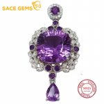 SACE GEMS S925 Sterling H&otilde;be, 13 mm Naturaalne amet&uuml;stist ripatsiga kaelakeed naiste kihlus&otilde;htule kokteilipeol peened ehted lilla