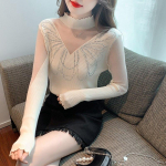 S&uuml;gistalvine moodne kilp-kaelusega pullover, naiste 2023. aasta l&auml;bipaistva v&otilde;rguga topid Teemant-ruched džemper, kootud kampsun 29211 S aprikoosi