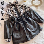HI-FASHION Prantsuse Vintage v&auml;ikese l&otilde;hnaga Tviidjakk PU-nahast mantel soe villane vooder Parkas talvine lapiline mantel naistele L must