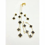 3 TK kahepoolne neljaleheline muru kaelakee k&otilde;rvar&otilde;ngaste k&auml;ev&otilde;ru komplekt Necklace+Bracelet+Earring must