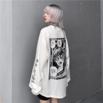 Gooti valge T-s&auml;rk naiste Harajuku pikkade varrukatega Mall Goth Top Vintage Grunge Alt Riided Esteetilised Kpop Korea M valge