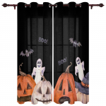 Halloween Pumpkin Ghost Bat Mustad aknakardinad elutuppa Magamistoa K&ouml;&ouml;gi aknahooldused Valance kodukaunistused kardinad 135W x 60H(cm)