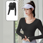 Jooga pikkade varrukatega topid Treeningriided Naiste kiiresti kuivavad T-s&auml;rgid Joogatopsid Fitness Running pikkade varrukatega sporditopsid S must