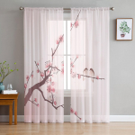 Pink Cherry Blossom Bird Tindistiilis Moodsad t&uuml;llkardinad elutuppa Magamistoa Kodu K&ouml;&ouml;k Aken L&auml;bipaistvad kardinad 135W x 114H(cm)
