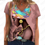 2023. aasta uus naiste top T-s&auml;rk avara V-kaelusega mugav topp, suvine lahe 3D prinditud originaal Stay Simple African Beauty Extra Large 4XL