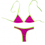 2 tk/komplekt naiste bikiinikomplekt, kolme punktiga seljata seksikas kontrastv&auml;rvi p&auml;itsetega kael XL roosa