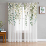 Akvarell rohelised lehed l&auml;bipaistvad kardinad elutuppa Magamistoa t&uuml;llkardin k&ouml;&ouml;gi jaoks Voile kardinad ruloopaneelid 135W x 114H(cm)