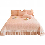 AI WINSURE Piimjas Sametine Voodikate Komplekt Queen Topeltkatteke Pitsi Tikand Pehme Voodilina &Uuml;hev&auml;rviline Dropshipping 240x245cm 94x96inch