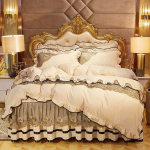 Luksuslik pitsist kristallist sametist tekikott King Queen voodipesu komplekt 4 tk tepitud voodiseelik Ruffle elastne pehme kaks padjap&uuml;&uuml;ri 1.5x2m-59x79inch bed