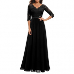 Naiste V-kaelusega 3/4 varrukatega kleit, heegeldatud pitsv&otilde;rk, &otilde;mmeldud k&otilde;rge v&ouml;&ouml;kohaga A-jooneline maksikleit seljata &uuml;hev&auml;rviline pikk kleit M must