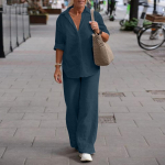 Naiste mood vabaaja suvine &uuml;hev&auml;rviline rev&auml;&auml;r pikkade varrukatega s&auml;rk, elastne v&ouml;&ouml;koht &uuml;heksa punktiga p&uuml;ksid Kaheosaline &uuml;likond L