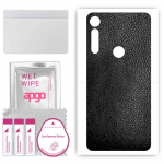 apgo Protective Skin Sticker for the back compatible with Motorola Moto G8 Power Lite, Wrap Film, Foil, Vinyl - Pattern Black Leather
