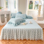 100% puuvillane printsessi pitsist voodiseelik + 2-osalised padjap&uuml;&uuml;rid voodipesu Voodikatted lina roosa pitsist voodipesukomplekt, voodi t&uuml;drukule m&otilde;eldud voodikate Full 150x200cm 3pcs