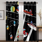 3D Joonisfilm Kosmos Planeet Kosmoselaev Universum Laste &Otilde;hukesed Aknakardinad Poisi Elutoa Magamistoa Dekoratsioon 2 Paneeli 135W185H(CM)53x73in&Grommet Top