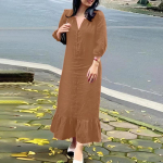 ZANZEA naiste vabaaja 3/4 varrukatega V-kaelusega avar pikk kleit S valge