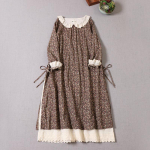 Jaapani mori t&uuml;druk, kevads&uuml;gis, naiste puuvillane linane kleit Peter Pan krae Lillemustriga retrokleit Tikand &otilde;&otilde;nsaga Elegantne vintage kleit One Size