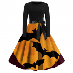 Halloween Print Flare Kleit Naistele Pikkade varrukatega Kleit &Otilde;&otilde;nes pidup&auml;evakleidid M must