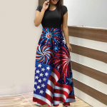 Suvekleidid naistele 2023. aasta moodsed vabaaja lillemustriga &uuml;mara kaelusega, l&uuml;hikeste varrukatega, suures suuruses maksikleidid L sinine