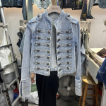 Retro stiilis n&auml;gus p&uuml;stkrae teksajakid naistele kahe n&ouml;&ouml;biga metsik slim l&uuml;hike teksajakk naiste &uuml;leriided pluss suurus XL helesinine v&auml;rv