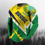 Vintage Brasiilia lipu 3D-prindiga s&uuml;gisene meeste O-kaelusega T-s&auml;rk vabaaja pikkade varrukatega T-s&auml;rk Moodne pullover Meeste r&otilde;ivad XL